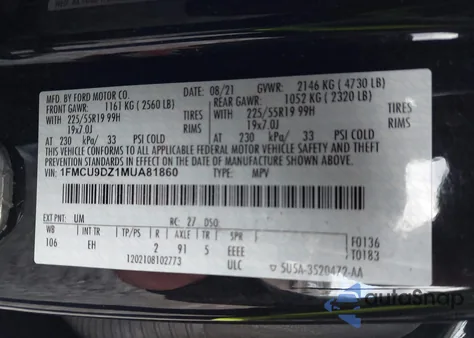 2021 Ford Escape Titanium Hybrid из США, поврежденный, VIN 1FMCU9DZ1MUA81860